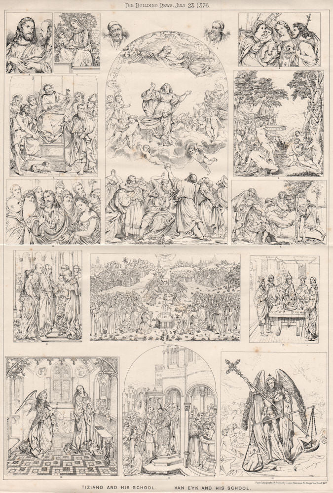 Tiziano and his school; Van Eyk and his school . Italy 1876 old antique print